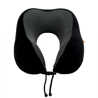 Memory Foam Travel Pillow, Neck Pillow with 360-Degree Head Support, Comfortable and Lightweight, Ideal for Sleeping on Airplane, Car, Train, Bus and Home Use, Comes with Storage Bag (Black)