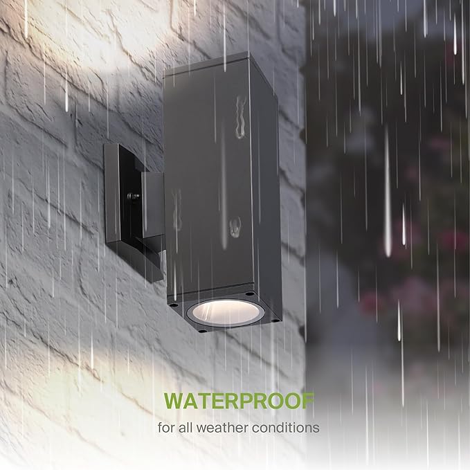 ASD 2 Light Square Outdoor Wall Light Fixture | 120W E26 Socket 120V ETL Cylinder Up Down Lights | LED/CFL/Incandescent Bulb Exterior Wall Sconce | Front Door, Porch, Patio | Bronze