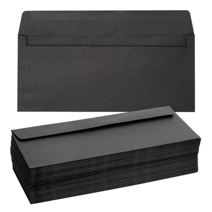 Juvale Black Envelopes - Bulk Letter Envelopes for Personal & Business Mailings - Square Flap & Gummed Seal - 100 Pack #10, 9.5 x 4.13 In