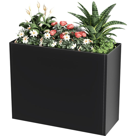 Tall Metal Planter Box for Outdoor Plants 36"L x 12"W x 26"H, Heavy Duty Steel Large Rectangular Planter Box with Removable Insert Shelf, Modern Décor for Tall Plants, Trees, Flowers (Black)