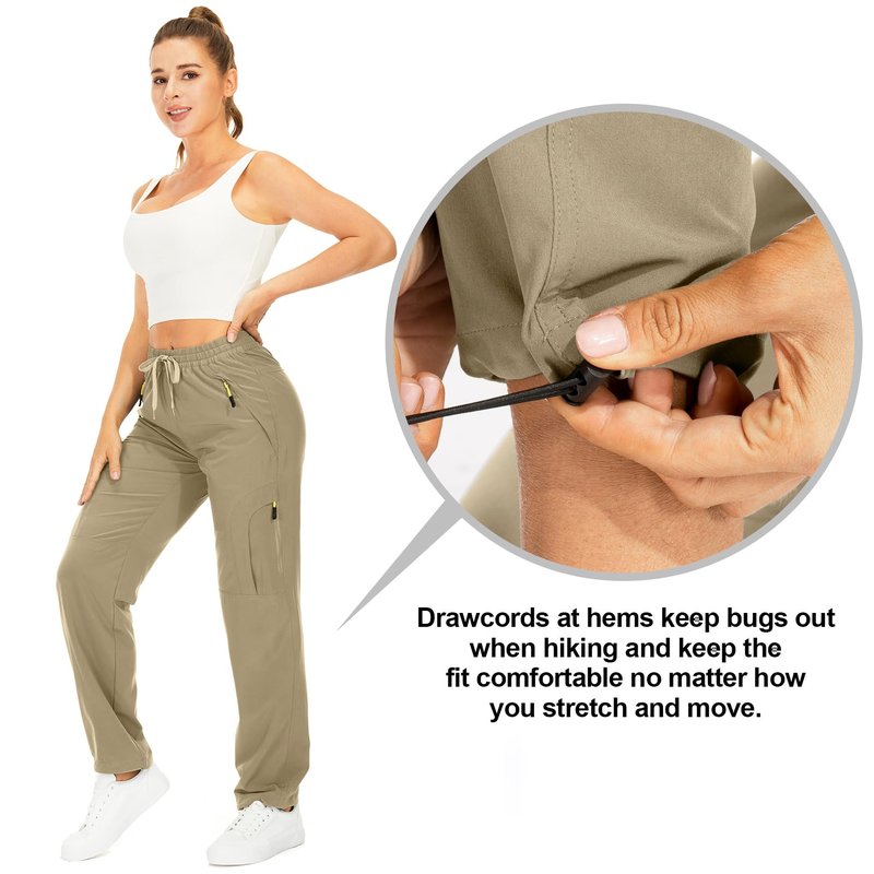 Toomett Women's Hiking Cargo Pants Quick Dry UPF50+ Outdoor Pants for Women Fishing Safari Travel Stretchy Pants with Pockets,6608,Khaki,S