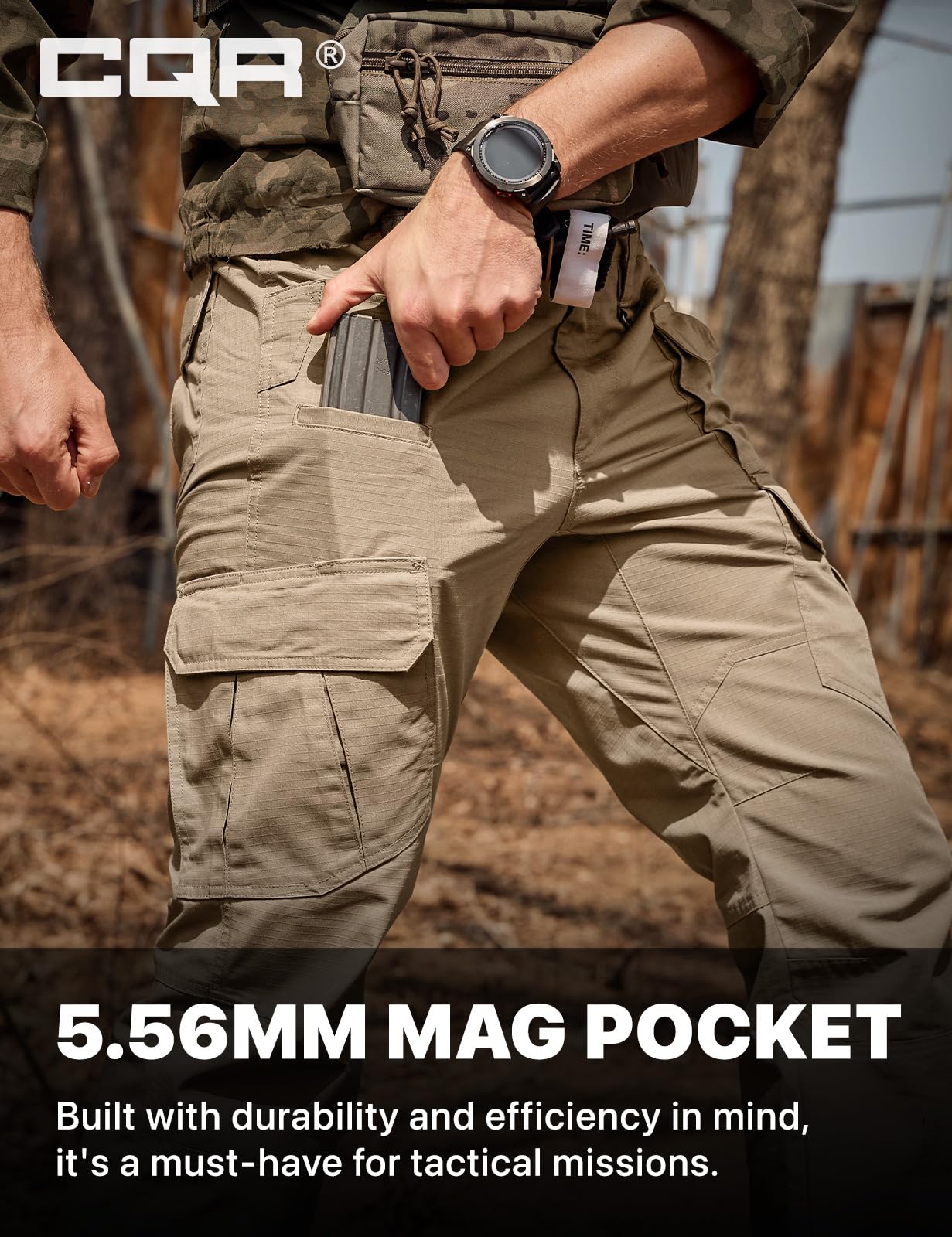 CQR Men's Tactical Pants, Water Resistant Ripstop Cargo Pants, Lightweight EDC Work Hiking Pants, Outdoor Apparel, Duratex Mag Pocket Khaki, 32W x 32L