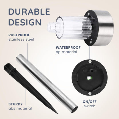 CUQOO Solar Garden Stake Lights – 10 Pack Colour-Changing LED, Weatherproof Stainless Steel Solar Lights for Outdoor Pathway Lighting – Rechargeable with Automatic Night Activation [Energy Class A+]