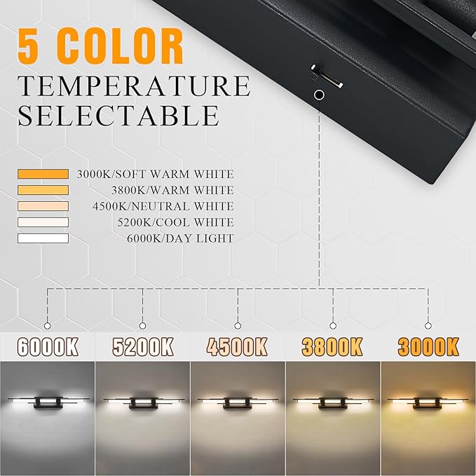31" Black LED Vanity Light LED Bathroom Wall Light Over Mirror 5CCT(3000K/3800K/4500K/5200K/6000K) Modern Dimmable Bathroom Wall Lamp Picture Lighting