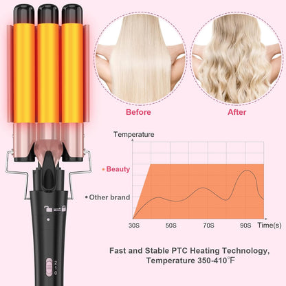 Curling Wand Set, Curling Iron Interchangeable 3 Barrel Wand Curler with Ceramic Tourmaline Professional 5 in 1 Wand Curling Iron,for Women with Curler and Waver