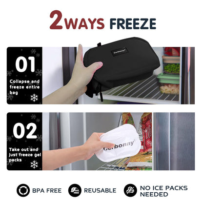 CERBONNY Small Cooler Bag Freezable Lunch for Work School Travel,Leak-proof Bag,Small Insulated For Kids/Adults,Freezer Bags,Freezable Snack Bag,Mini Fit Yogurt Black
