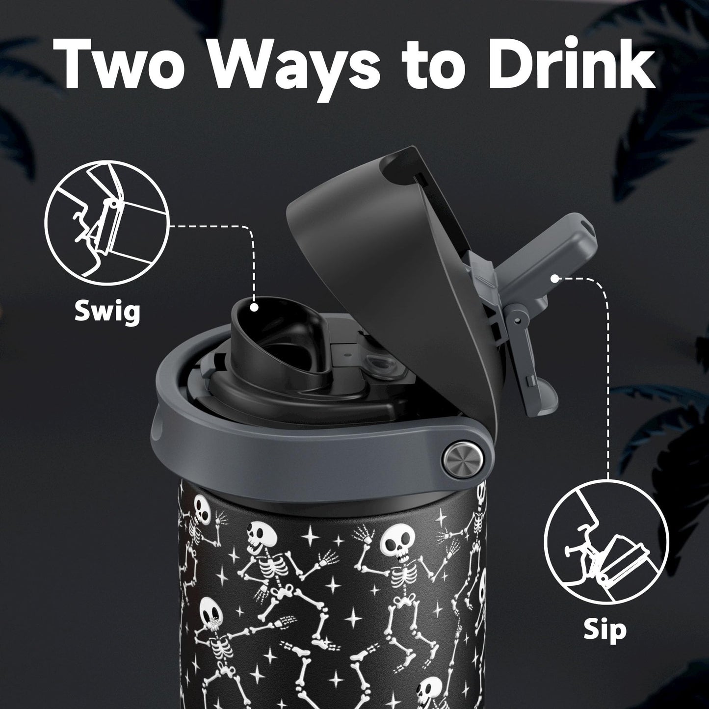 24 oz Halloween Insulated Water Bottle: Meoky Stainless Steel Water Bottle with 2-in-1 Straw Lid - Leak Proof, Cold for 24 Hours, Protective Silicone Base, Halloween Gifts for Women Men, Pop Skull