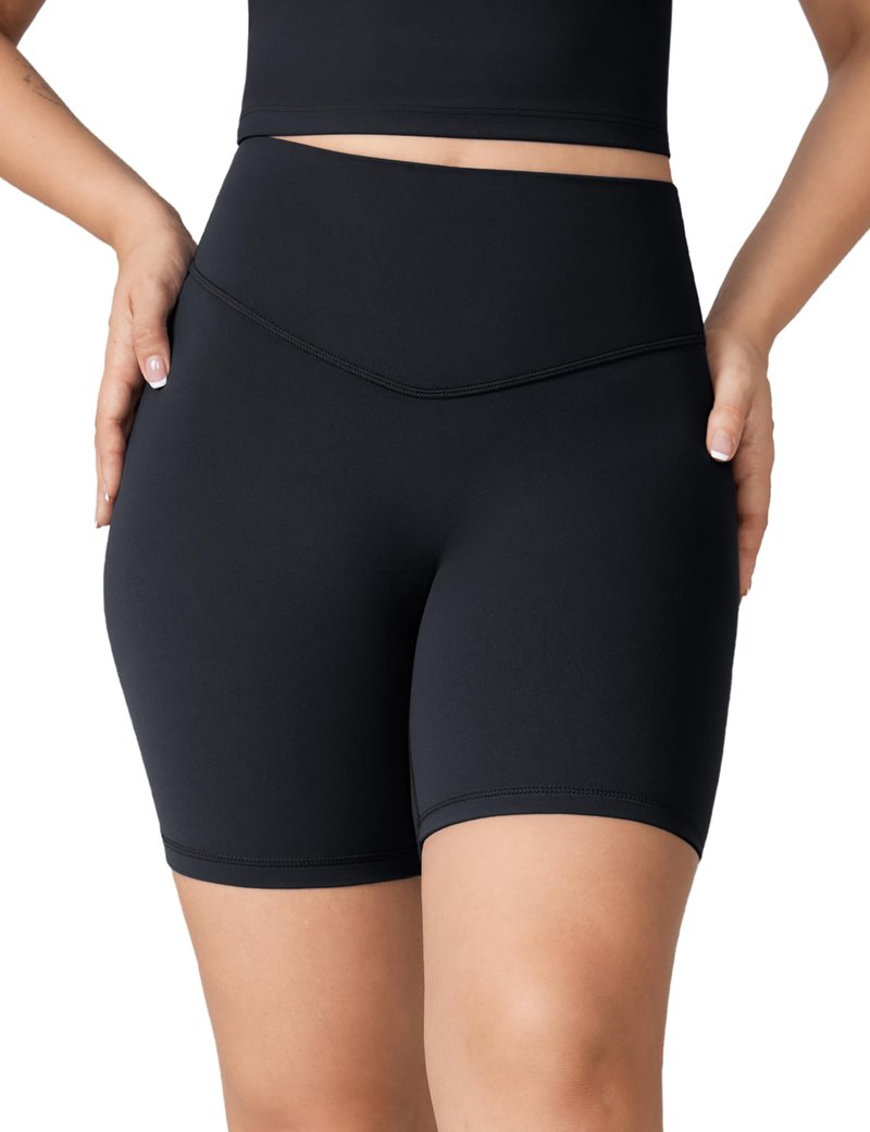 UNISSU Hugcurve No Front Seam High Waisted Workout Biker Shorts for Women 6 Inches Tummy Control Buttery Soft Yoga Pants Gym Black X-Small