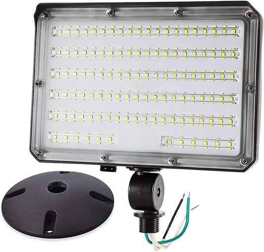 80W Outdoor LED Flood Light Dusk to Dawn, 5000K 10400LM AC100-277V 800W HID Equivalent,ETL Listed IP65 Waterproof Knuckle Mount Floodlight with Plate for Yard Garage