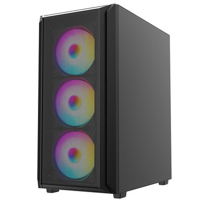 iONZ KZ10 PC Gaming Case Mid Tower ATX Tempered Glass With 4 x 120mm ARGB Fans - Black