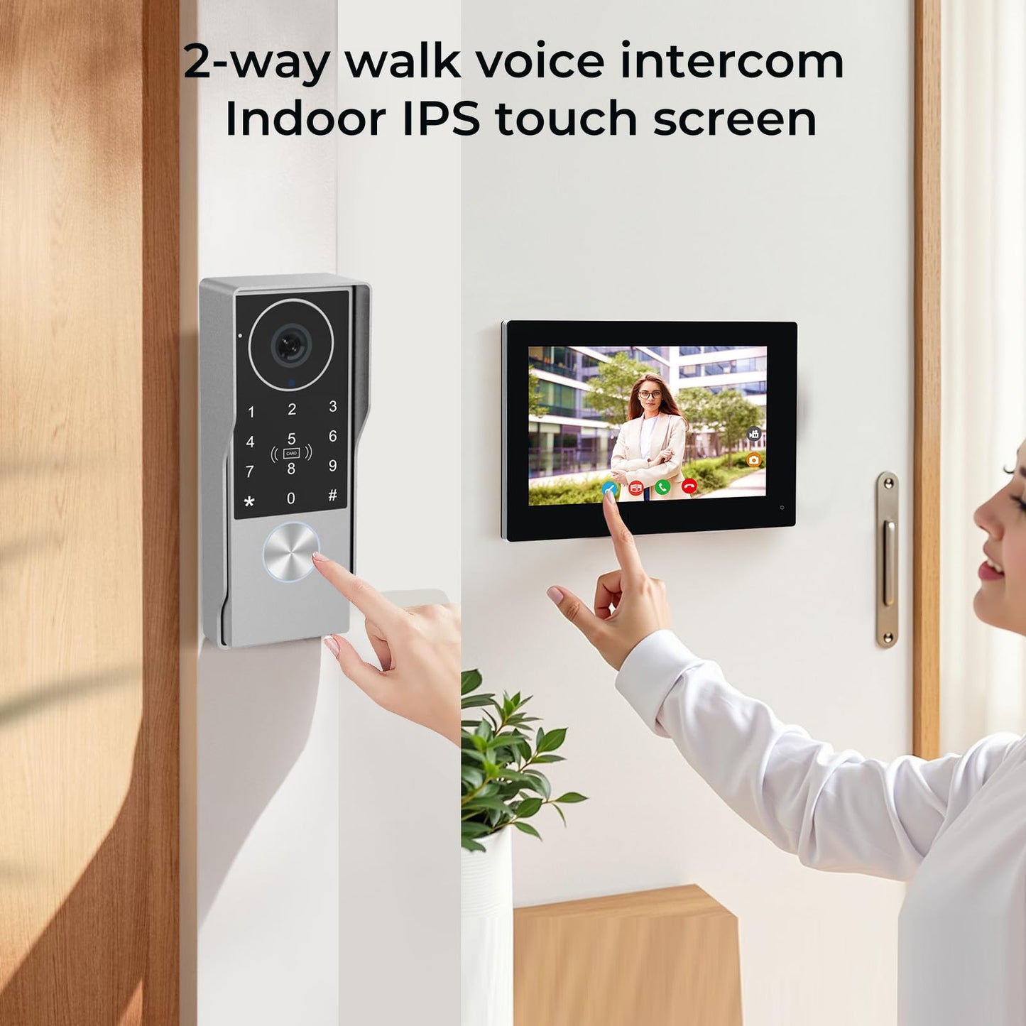 2-Wired Doorbell Camera with Monitor, Video Doorbell Intercom System with keypad,keypad video intercom with 1080P 7-inch Touch Screen, Tuya App Remote, Password Unlock, Waterproof, No Subscription