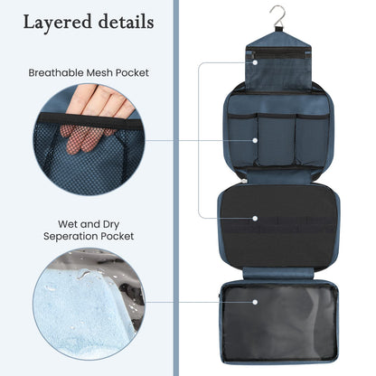 Maliton Toiletry Bag, Hanging Toiletry Bag, Foldable Makeup Bag with 4 Compartments, Waterproof Wash Bag for Business Trip, Vacation and Bathroom for Makeup Bag & Shower Bag（Navy Blue）