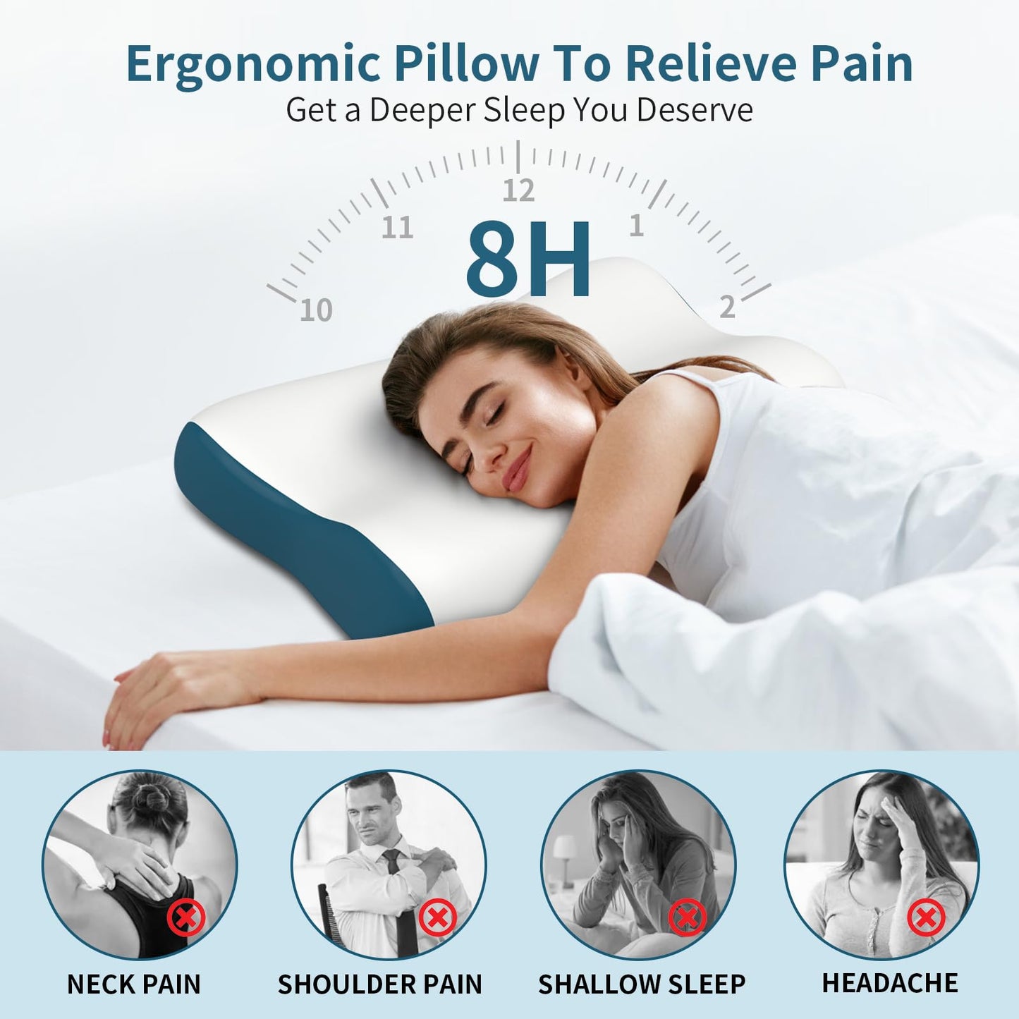 Cervical Neck Pillow for Pain Relief, Contour Memory Foam Pillows for Sleeping, Ergonomic Pillow Orthopedic Cooling Pillow Bed Pillow Neck Support for Side Back Stomach Sleepers
