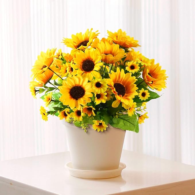 Homsunny Artificial Sunflowers Fake Hanging Flowers Plants Baskets for Outdoor Fall Decoration, Faux Silk Flowers Look Real UV Resistant for Porch Patio Garden Autumn Home Decor