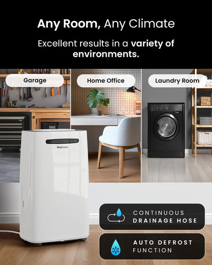 Pro Breeze® 20L/Day Dehumidifier with Digital Humidity Display, Sleep Mode, Continuous Drainage, Laundry Drying and 24 Hour Timer - Ideal for Damp and Condensation