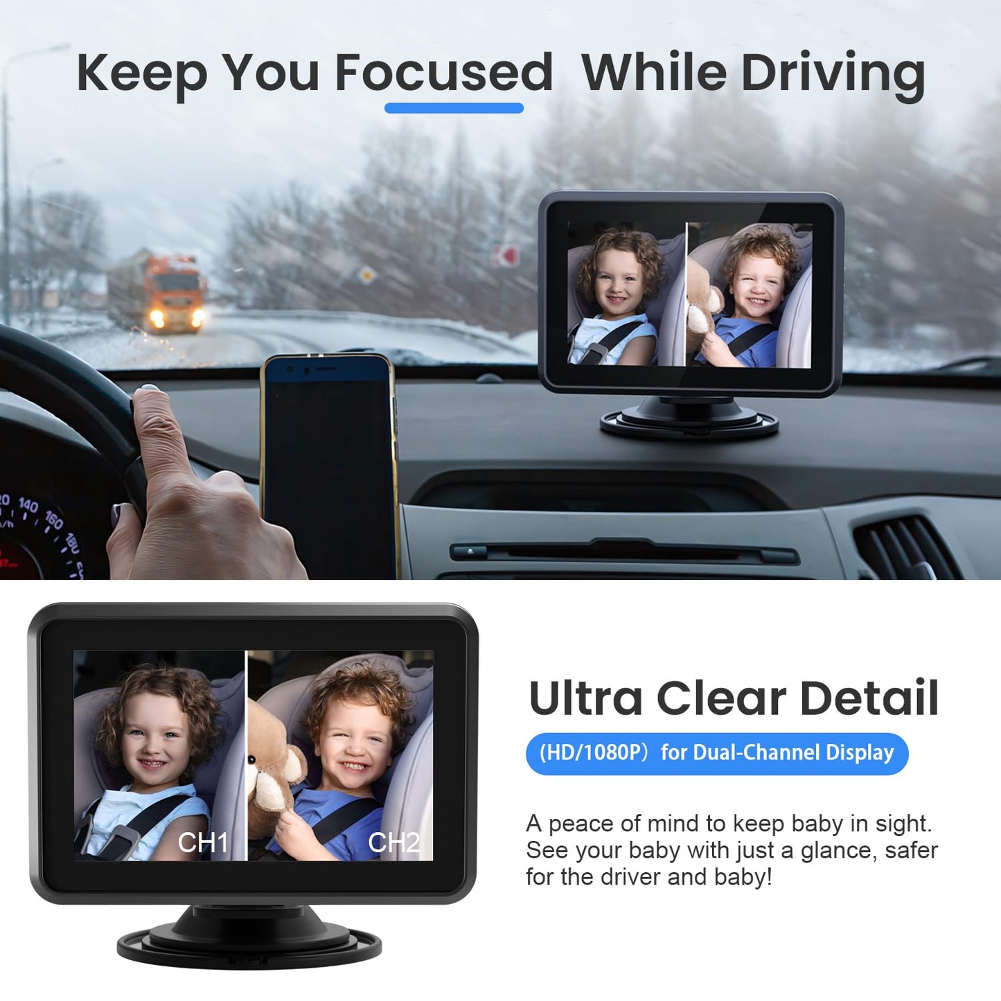 Itomoro Baby Car Mirror, HD Dual Channel with 2 IR Night Vision Camera, Easy 5 Min Installation for Rear Facing Seat