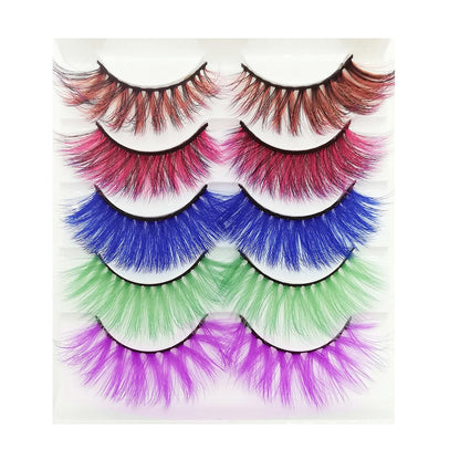 Colored Lashes Halloween Colorful Eyelashes Easter Faux Mink False Eye Lashes With Color Cosplay Long Dramatic Party Fake Eyelashes Extensions Makeup Tools 5 Pairs (MQ3-15MM)