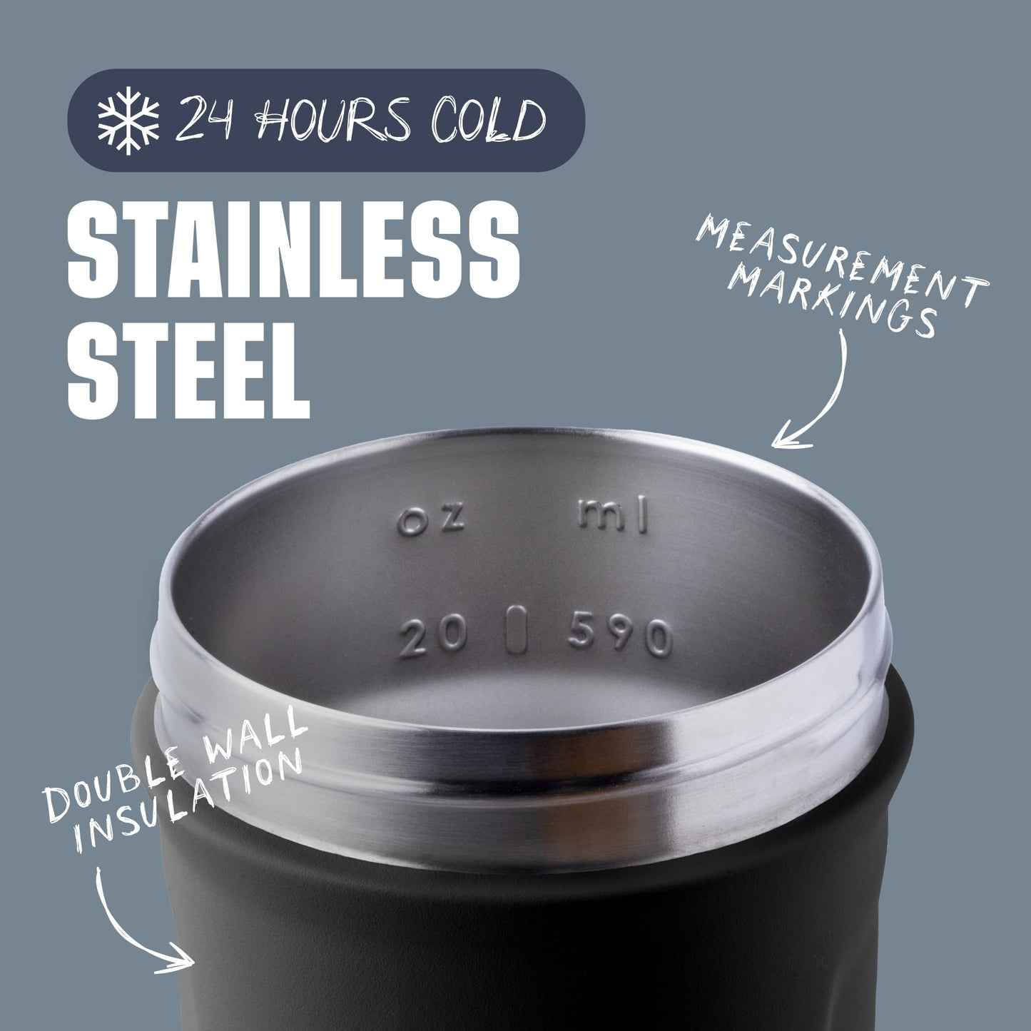 BlenderBottle Strada Shaker Cup Insulated Stainless Steel Water Bottle with Wire Whisk, 24-Ounce, Black