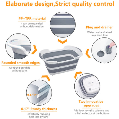 Goderewild 7.1 Gal/27L Multipurpose Collapsible Pet Bathtub Upgraded with Drainage Hole and Pet Hair Collector for Bathing/Shower, Portable Laundry Basket-Foldable Bathing Tub-Storage Organizer.