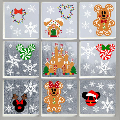 9Sheets Christmas Window Clings Gingerbread Party Decorations Ginger Bread Man Mouse Castle Snowflake New Year Winter Decor Merry Christmas Decals for Office Home Hotel Decorations