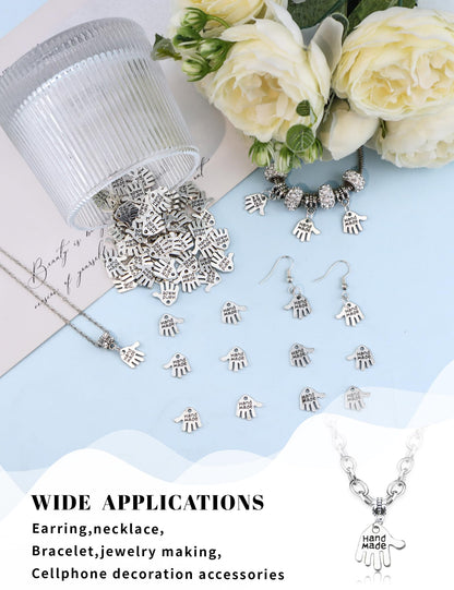 JIALEEY 100PCS Hand Shaped Charms Hand Made Tag Signs Charms Carved Silver Tone for Fashionable Jewelry Making Charms Findings Crafting Sewing