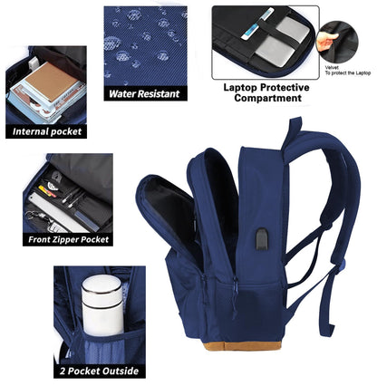 KEOFID Classic School Backpack for Boys and Girls Teenager, Travel Bag for Men and Women, Anti theft laptop Backpack with USB Charging Port for College(Blue 19inches)