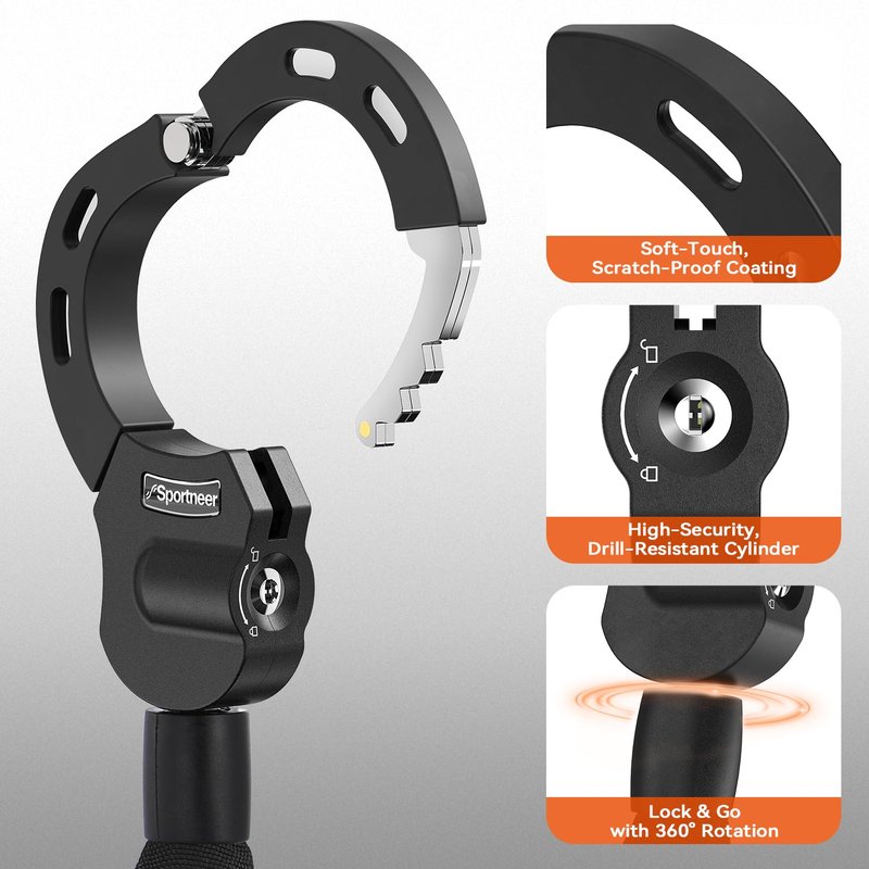 Sportneer Scooter Lock: 7mm Square Chain Anti-Theft Cut Resistant Bike Lock with 3 Keys, 2.46ft/75cm Heavy Duty 3 Position Adjustment Bike Chain Lock for E-Bike/Electric Scooters, Door, Gate