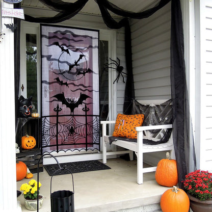 OurWarm 2pcs Black Lace Halloween Window Curtains, Spider Web Bats Door Curtain Panel Decor for Spooky Halloween Holiday Party Decoration, 40 x 84 Inch