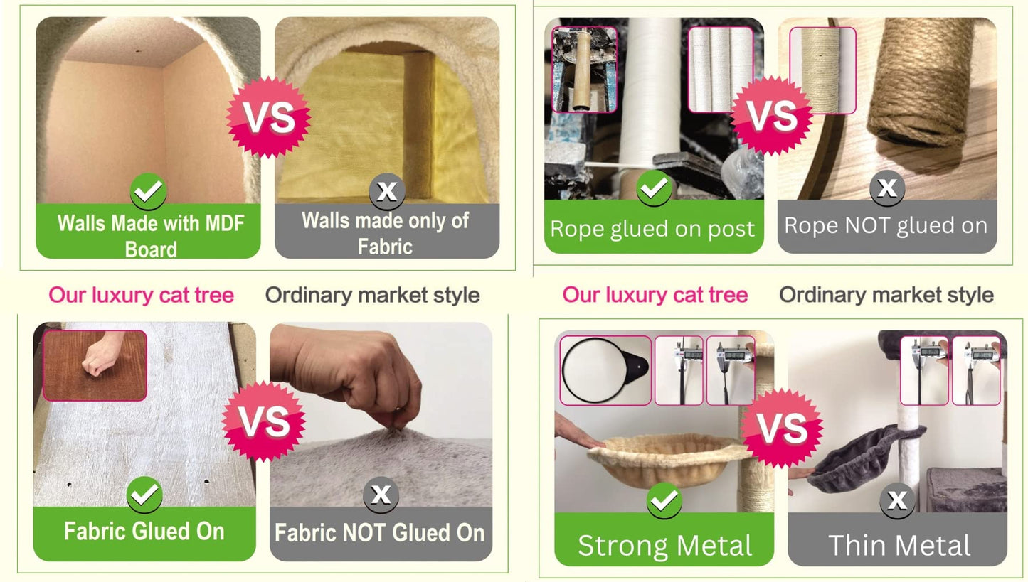 Go Pet Club - 62" Tall Cat Tree - Cat Tower with Scratching Post - Cat Tower for Indoor Cats - Multi-Level Condo, Hammock, Basket Bed - Blue