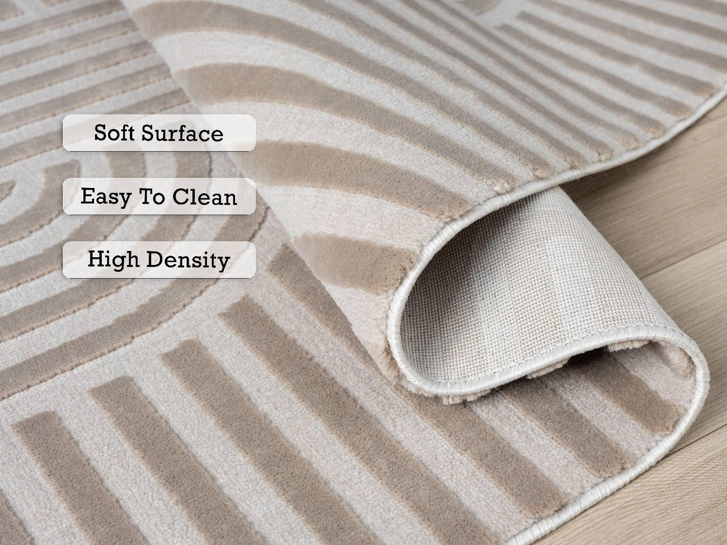 RUGGERRUGS Annabel Modern Geometric Area Rug for Living Room, 5x7 Contemporary Arched Linear Beige Neutral Rug, Stain Resistant Non-Shedding Carpet for Bedroom, Dining Room or Kitchen (5' x 7', Beige)