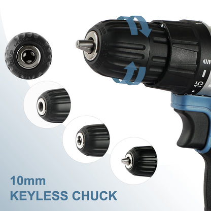 C P CHANTPOWER Cordless Drill Set, 20V Electric Power Drill Driver with Battery and Charger, 10mm Keyless Chuck, Variable Speed, 16 Position and 22pcs Accessoris