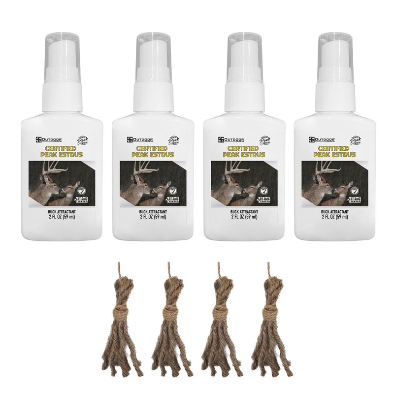 Certified Peak Doe Estrus Spray | 2 oz | 4 Bottles | Doe in Heat Urine for Hunting | Drag N’ Drip Included | Deer Scents