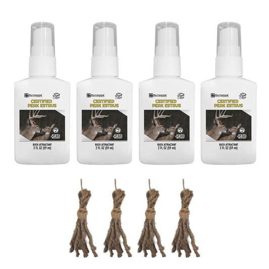 Certified Peak Doe Estrus Spray | 2 oz | 4 Bottles | Doe in Heat Urine for Hunting | Drag N’ Drip Included | Deer Scents