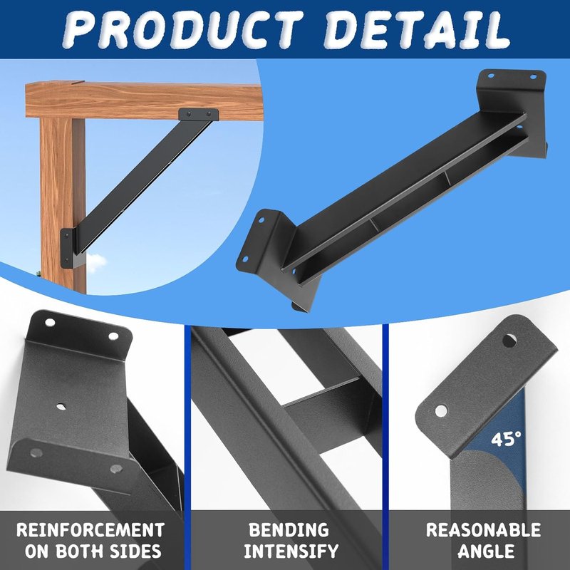 45 Degree Angle Brackets Kit - 4 Pcs for 6''x6'' Lumber | Ideal for Pergolas & Gazebos