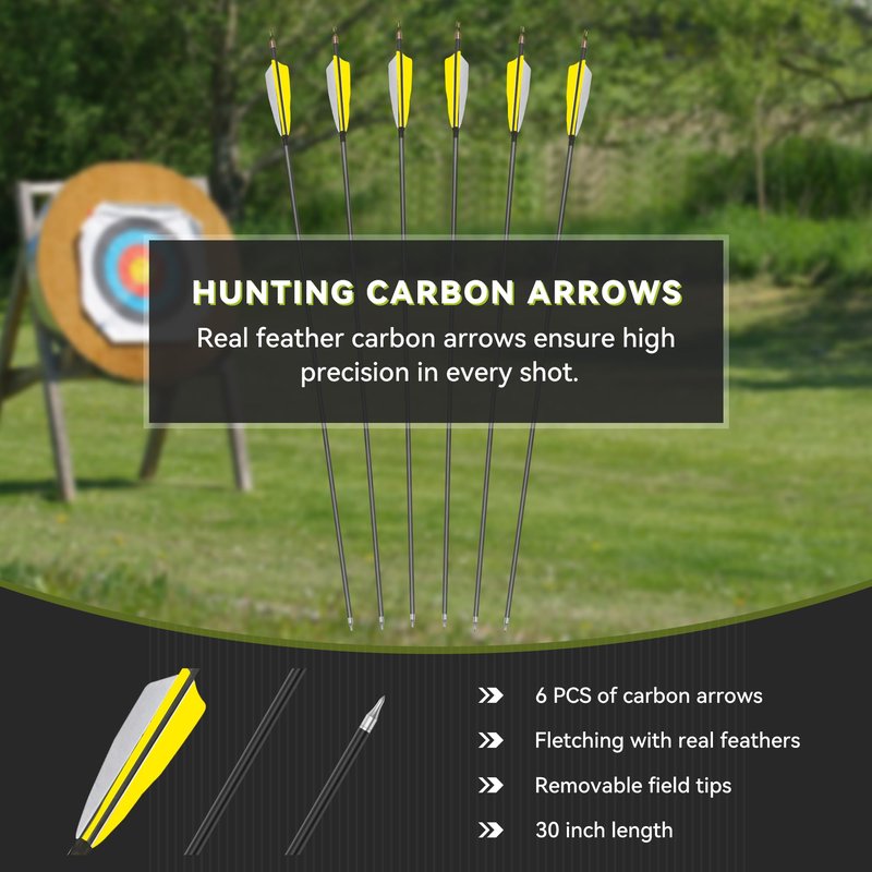 Black Hunter Longbow and Arrow Set, GLURAK 62'' Traditional Wooden Takedown Longbows Package, Archery Bow Kit for Target Practice and Hunting, Right Hand, 25-55 Lbs