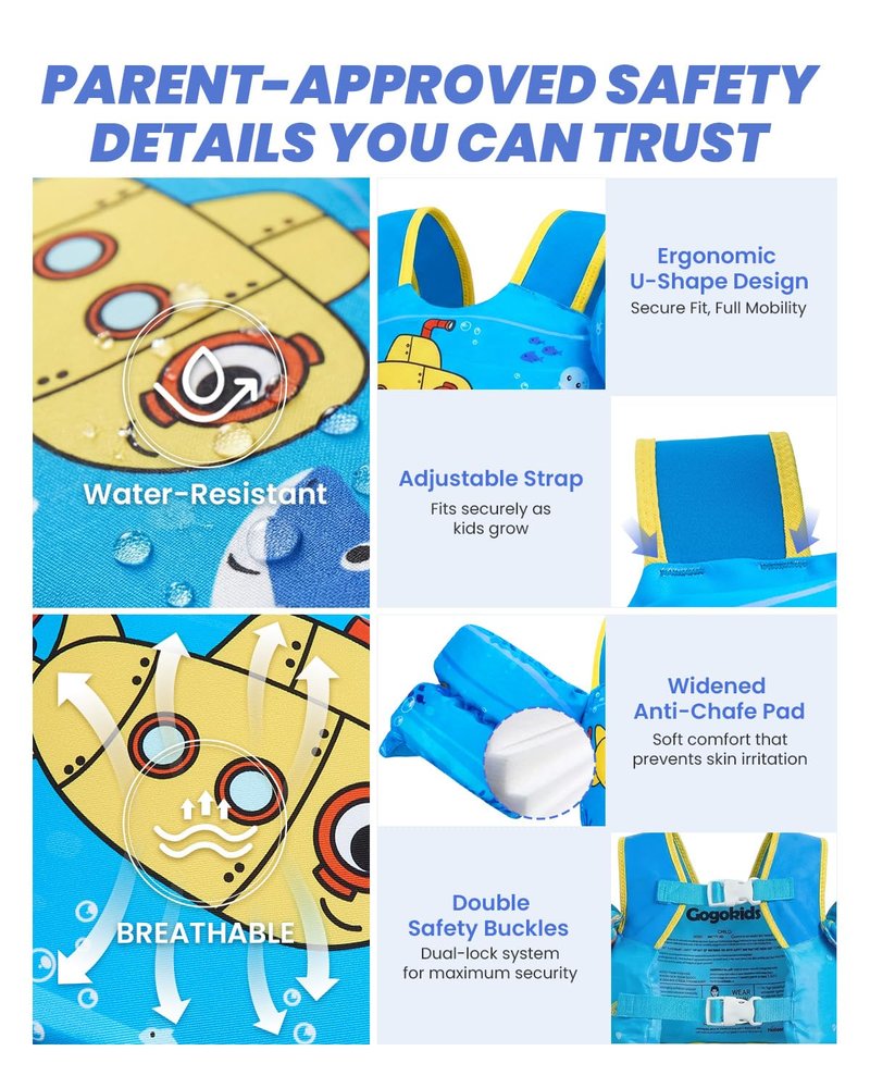 Gogokids 2-in-1 Toddler Swim Vest Pool Floaties for Kids[CPC Certified & Remove Crotch Strap]Puddle Float Jumper 24-66 Pounds, Toddler Arm Floaties Swim Jacket Water Wings for kids Boys Girls Swimmies