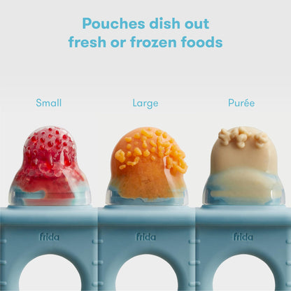 Frida Baby Push Pop Feeder, Baby Fruit Food Feeder to Safely Introduce New Foods, Fresh + Frozen, Silicone, BPA Free, Dishwasher Safe | 3 Count, Blue