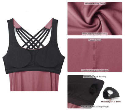 icyzone Yoga Tops Workouts Clothes Activewear Built in Bra Tank Tops for Women (XL, Mauve Orchid)