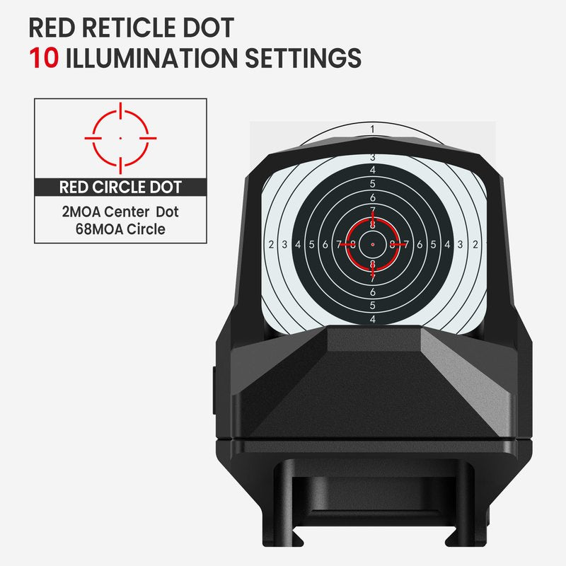 VOTATU RMD502-ER Red Dot Sight Shake Awake Reflex Sight 2 MOA Dot 68 MOA Circle 1x30mm Red Dot Scope with Picatinny Mount
