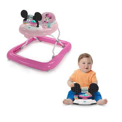 Bright Starts, Disney Baby, Minnie Mouse Forever Besties 2-in-1 Activity Walker with Removable Toy Station with Lights, Songs & Sounds, Adjustable Height, Foldable, Easy to Clean, Pink, Age 6 months+