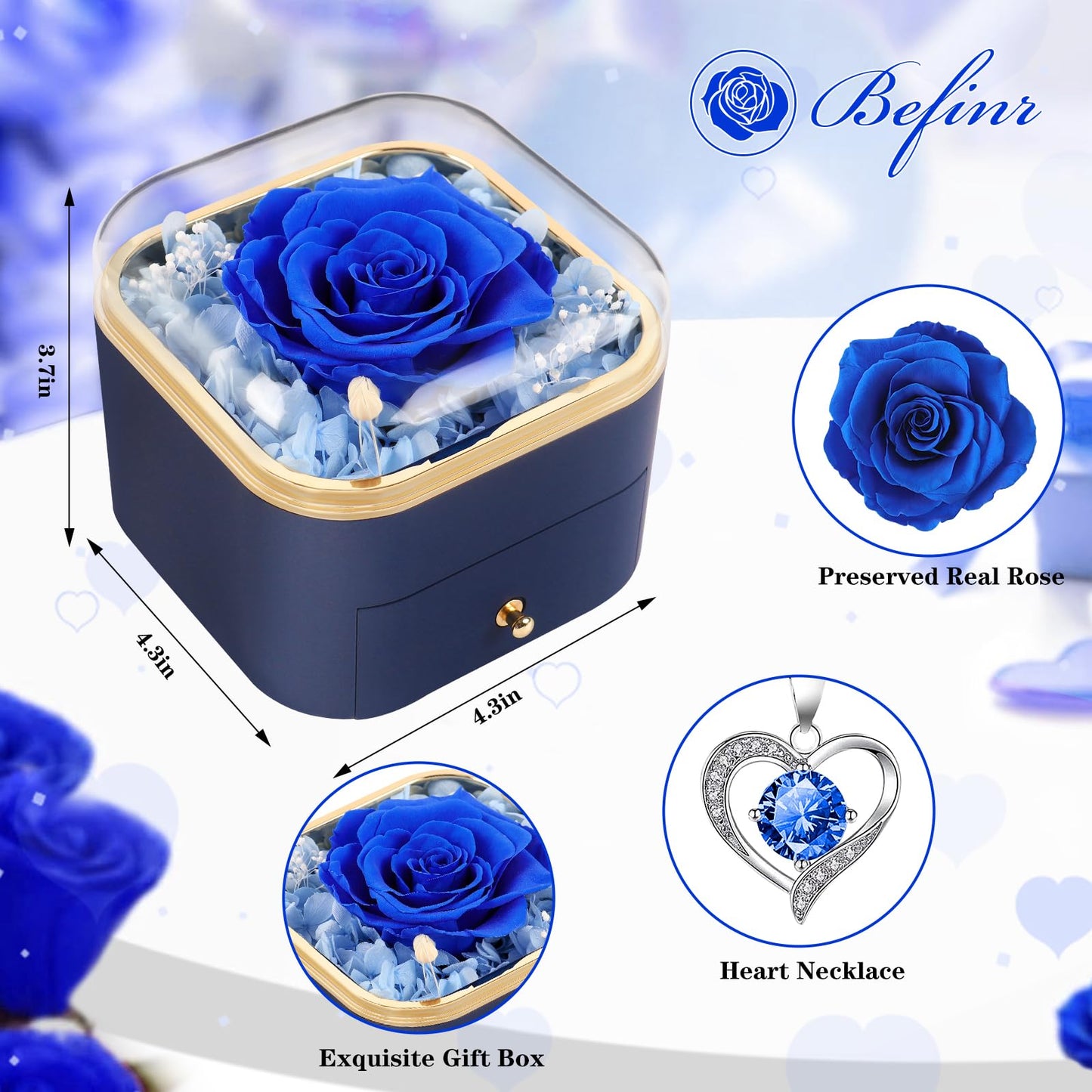 Beferr Valentines Day Gifts for Her Preserved Real Rose with Necklace Eternal Roses Forever Flowers for Delivery Prime Mothers Anniversary Birthday Gifts for Women Mom Grandma Wife Daughter Girlfriend