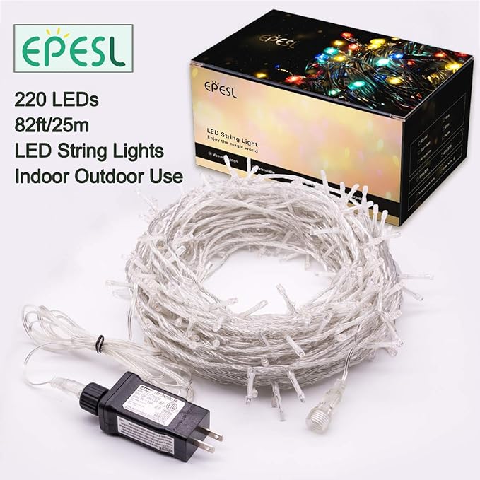 String Lights Multicolor - 220 LEDs 25m/82ft 8 Modes End-to-End Plug in Indoor/Outdoor Waterproof Decorative Fairy Twinkle Rainbow Christmas Tree Lights for Xmas/Patio/Room/Home/New Year - Colorful