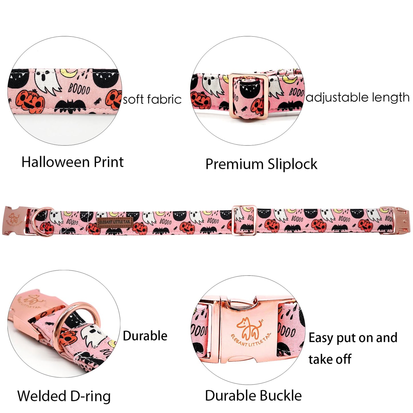 Elegant little tail Halloween Dog Collar, Autumn Pet Collar Durable Pink Dog Collars Male or Female Holiday Pet Gift Adjustable Dog Collar for Medium Dogs