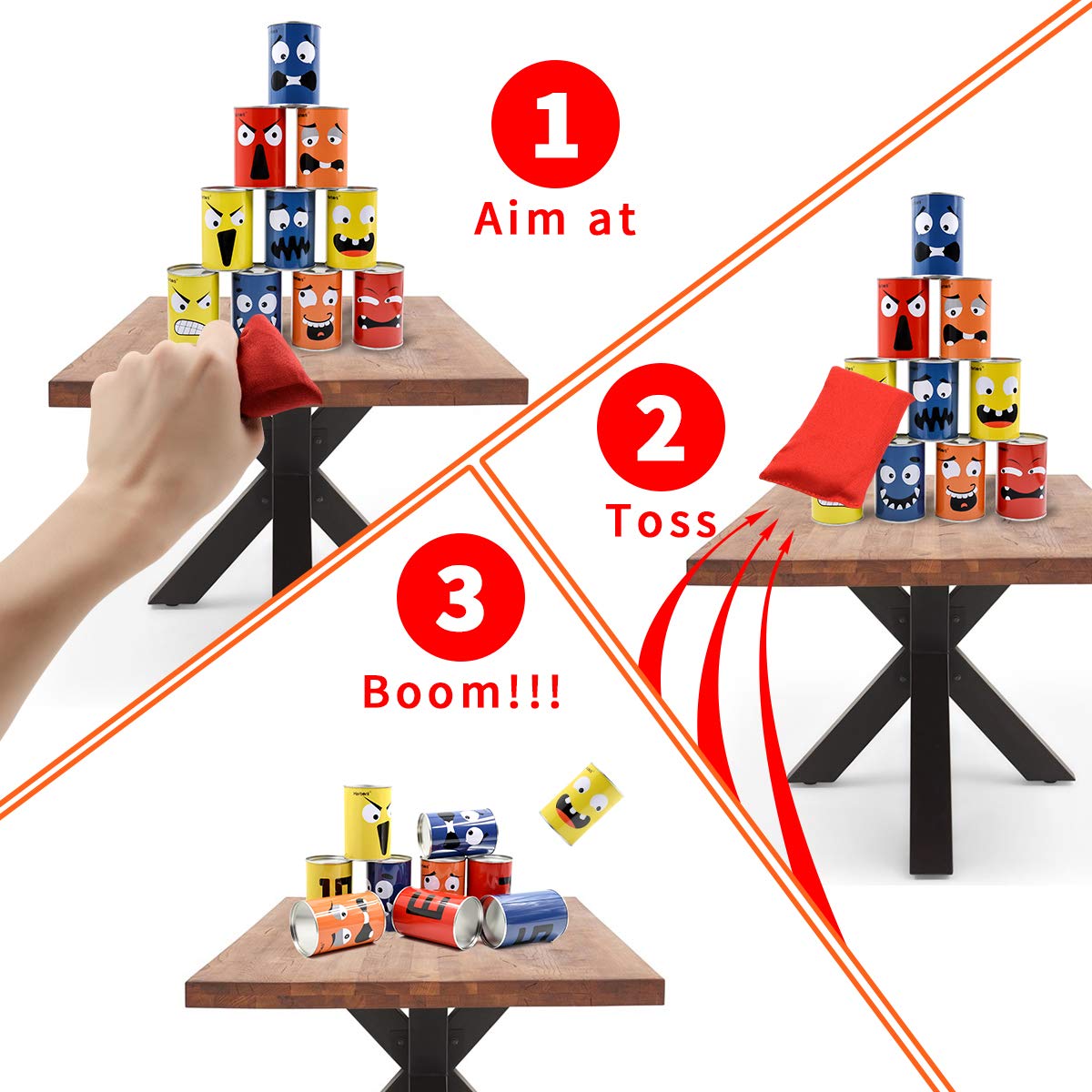 Harborii Halloween Bean Bag Toss Game for Kids & Family, Carnival Party Game with 10 Funny Face Cans & 4 Bean Bags