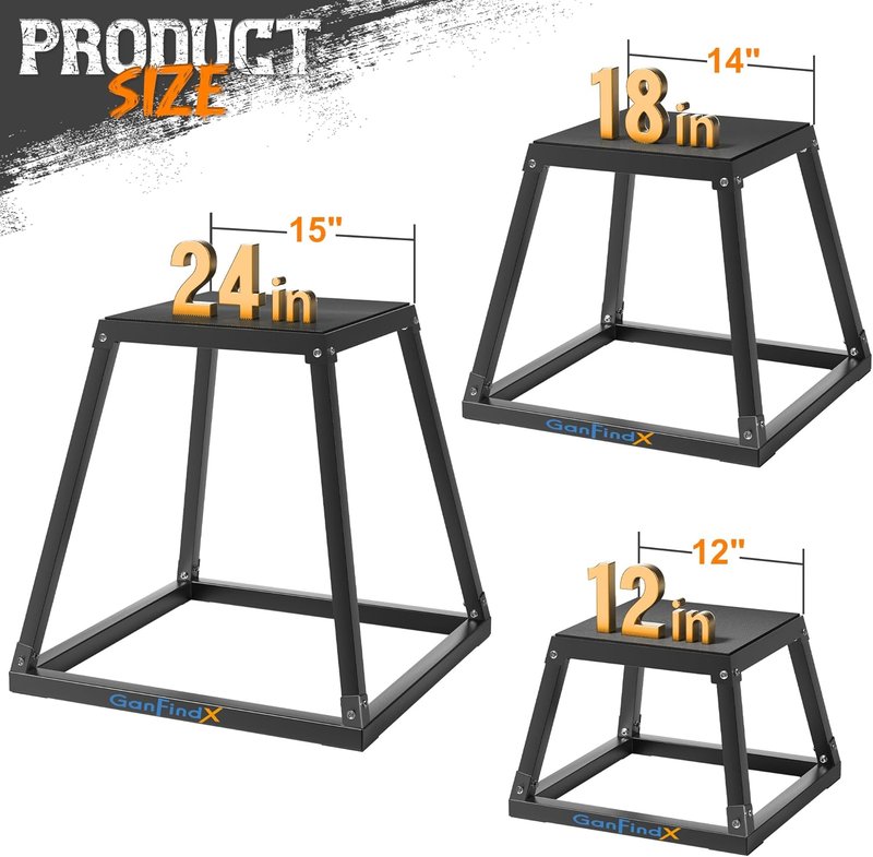 Plyometric Jump Box Set - Heavy Duty Steel Plyo Box for Home Gym | 12/18/24 Inch Anti-Slip Platform