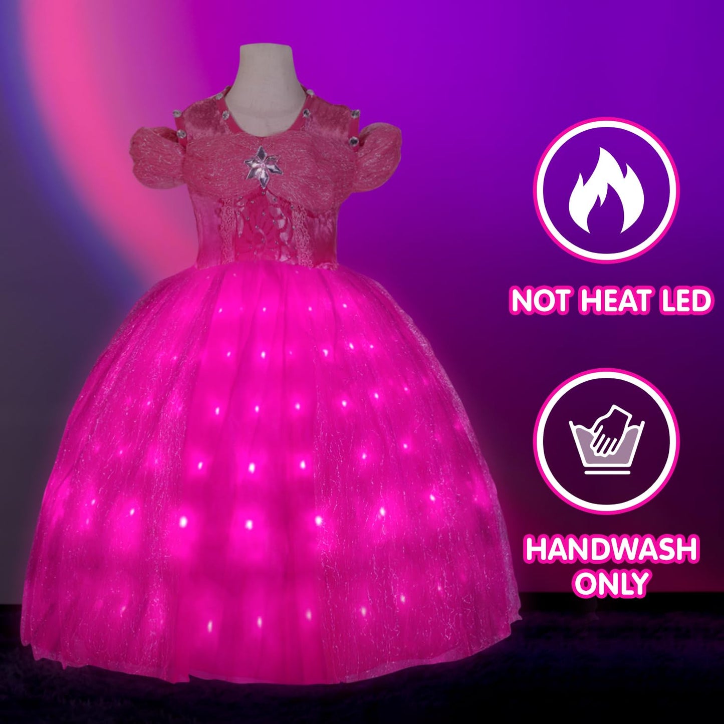 UPORPOR Light Up Pink Princess Dresses for Girls Halloween Costumes Dressing Up Clothes for Little Girl Kids Party Christmas, 140