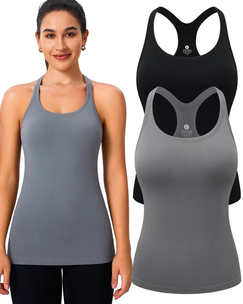 Evercute 1/2/3 Pack Workout Tank Tops for Women with Built in Bra Racerback Yoga Sleeveless Top Camisole Athletic Gym Tops