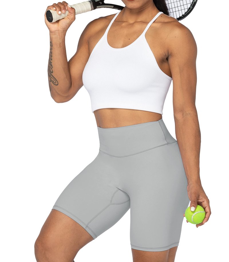 Sunzel 8" High Waist Biker Shorts for Women No Front Seam Soft Yoga Workout Gym Bike Shorts Tummy Control Squat Proof Gray