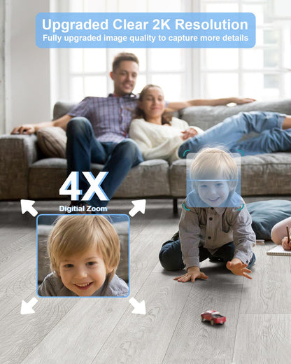 GOLSPARK Indoor Security Camera 2K, Pet Camera for Home Security, Dog Cam Pan/Tilt, Motion Tracking, 2-Way Audio, Night Vision Baby Monitor, Siren Alert, 24/7 Cloud &SD Card Storage, 2.4GHz