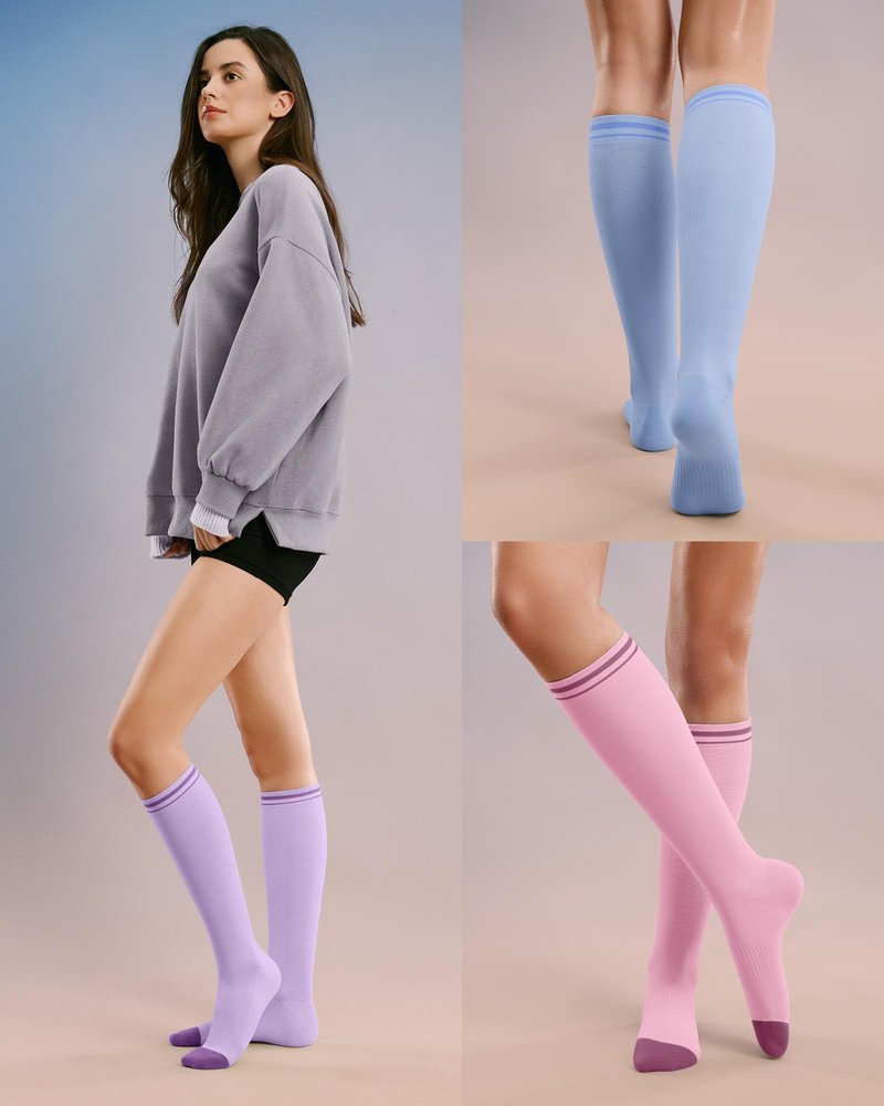 FITRELL 4 Pairs Compression Socks for Women & Men, 15-20mmHg Circulation Support for Athletic Travel Daily Wear, Pink+Blue+Purple+White, Small-Medium